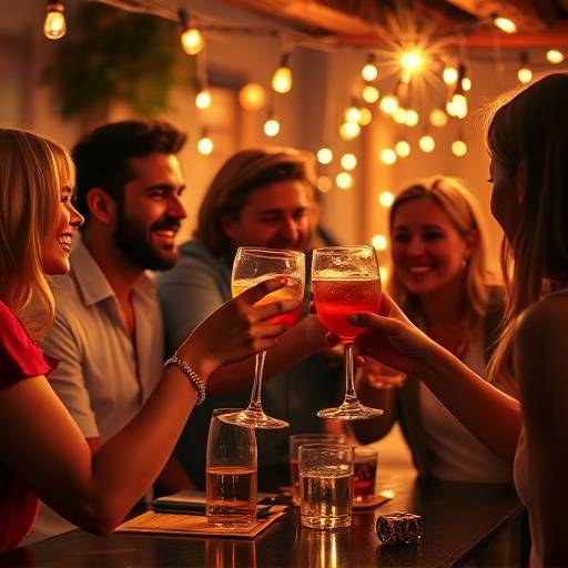 Fotografia de um grupo de amigos brindando em uma festa.
